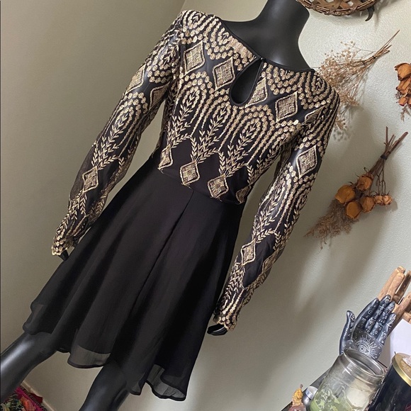 Altar'd State Black Dress with Gold Detailing - Picture 10 of 14
